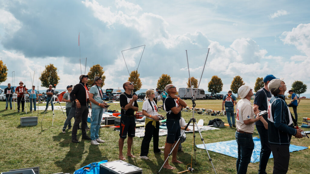 F3B Competitors flying Distance. Big clouds in the background